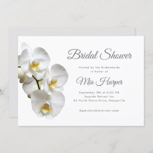 White Orchids Silver Grey Custom Bridal Shower Invitation