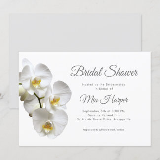 White Orchids Silver Grey Custom Bridal Shower Invitation