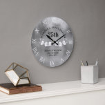 White Orchids Silver Wedding Anniversary Keepsake Large Clock<br><div class="desc">An elegant, personalised wedding anniversary keepsake clock featuring two branches of white orchids, hand drawn in graphite pencil; modern typography and a dash of modern script over a silver foil background (not real foil). A nice custom wedding or anniversary gift for a young - and young at heart - couple...</div>