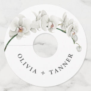 White Orchids Tropical Floral Wedding Wine Glass Tag