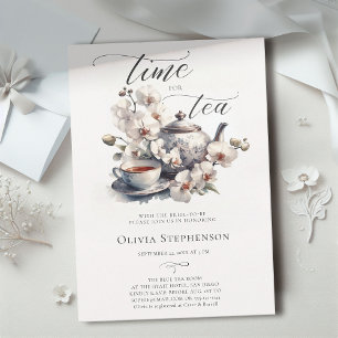White Orchids Watercolor Chic Bridal Tea Shower Invitation