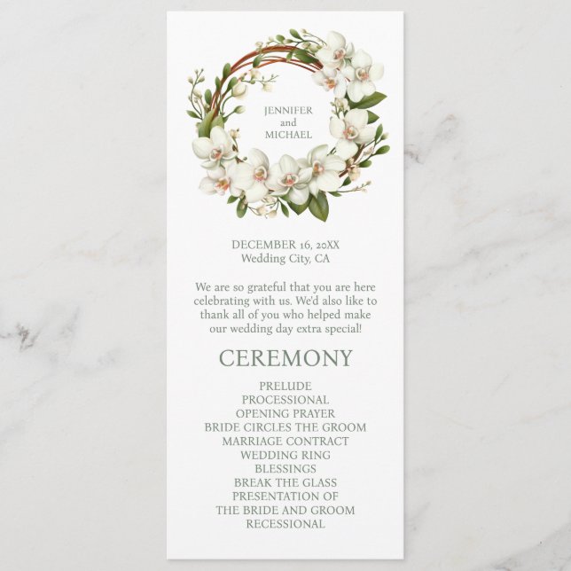 White Orchids Wedding Ceremony Program Programme (Front)