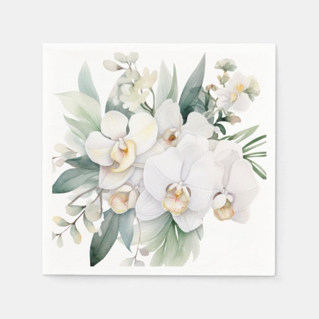 White Orchids Wedding Napkin (Front)