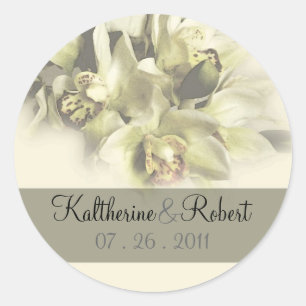 White orchids wedding save the date1 classic round sticker