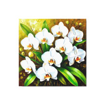 White Orchids with Green Leaves