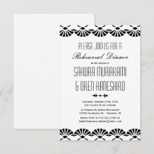 White Oriental Art Deco Style Rehearsal Dinner Invitation