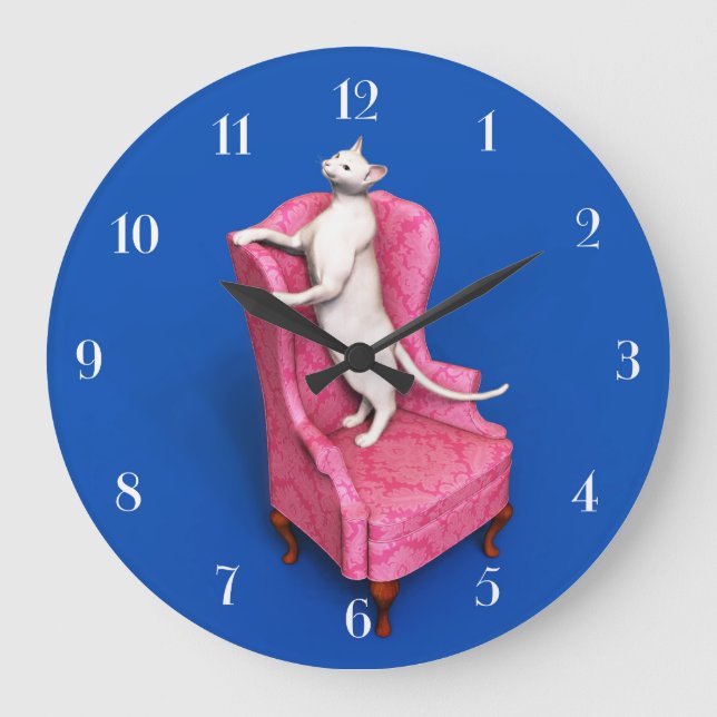 White oriental cat round clock (Front)