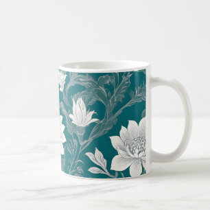 White oriental flower design coffee mug