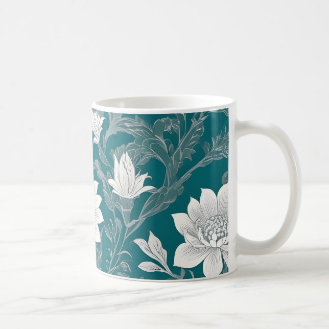 White oriental flower design coffee mug (Right)