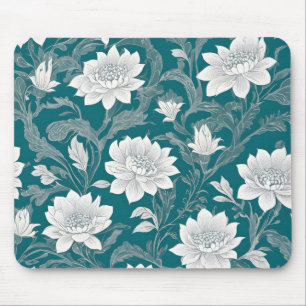 White oriental flower design mouse mat