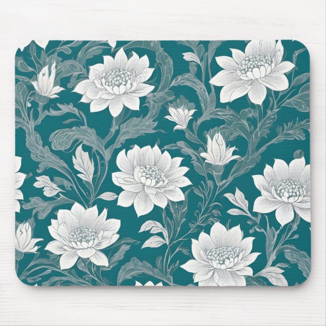White oriental flower design mouse mat (Front)