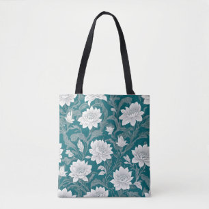 White oriental flower design tote bag