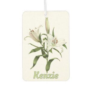White Oriental Lily Botanical Art Personalised  Car Air Freshener