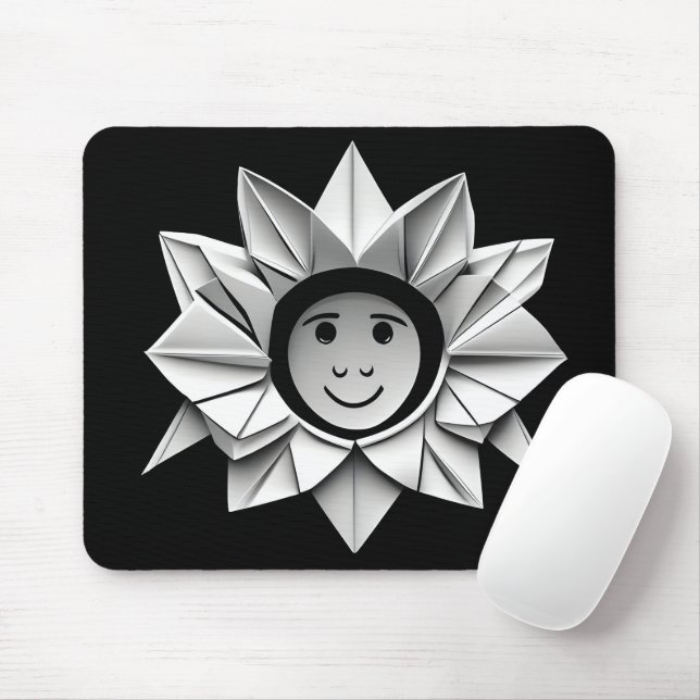 White Origami Star With Smile Mouse Mat (With Mouse)