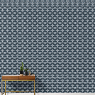 White Ornament on Dark Blue Pattern Wallpaper
