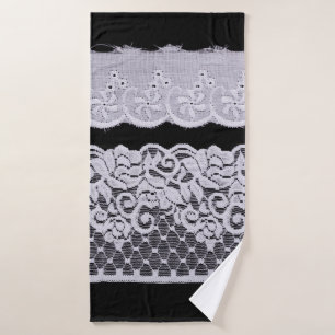 White Ornamental Lace isolated on black background Bath Towel