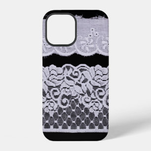 White Ornamental Lace isolated on black background iPhone 12 Case