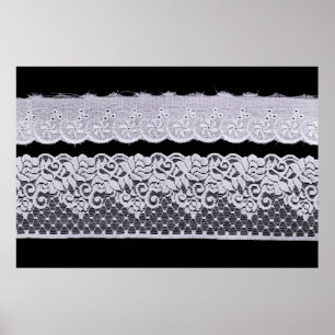 White Ornamental Lace isolated on black background Poster