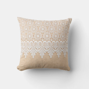 White Ornamental Lace over fabric design Cushion
