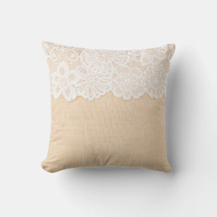 White Ornamental Lace over fabric design for borde Cushion