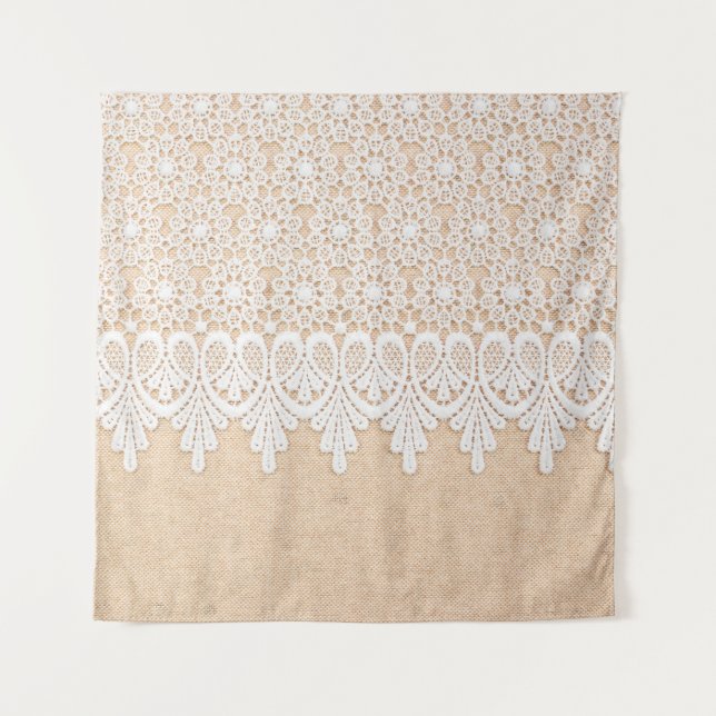 White Ornamental Lace over fabric design Tapestry (Front)