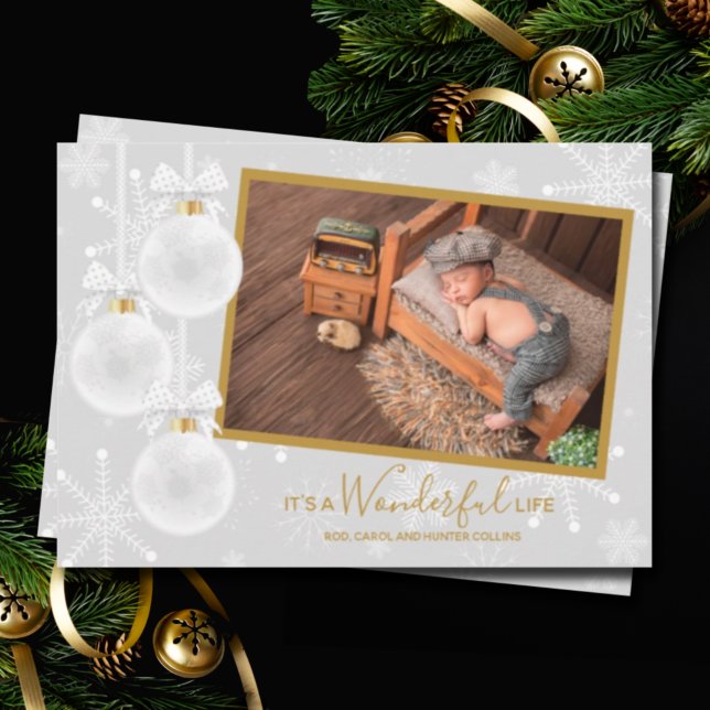 White Ornaments Christmas Birth Announcements (Creator Uploaded)