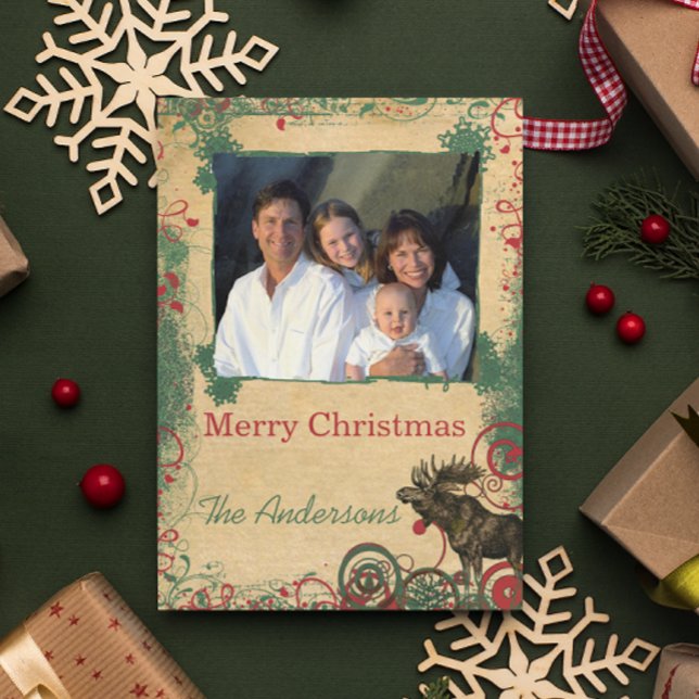 White Ornaments Family Christmas Photo Postcard (Creator Uploaded)