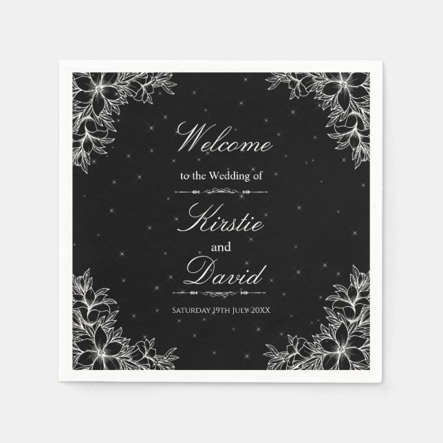 White Ornate Floral Wedding Napkin (Front)