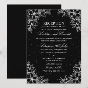 White Ornate Floral Wedding Reception Invitation