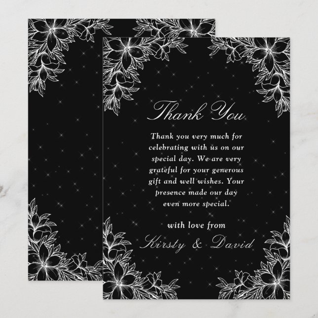 White Ornate Floral Wedding Thank You Card (Front/Back)