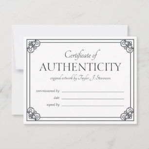 White Ornate Frame Certificate of Authenticity