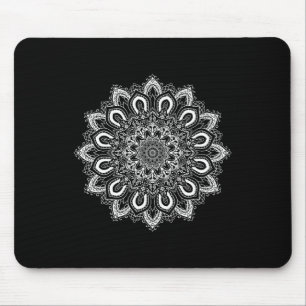White Ornate Lotus Flower Yoga Mandala _1 Mouse Mat