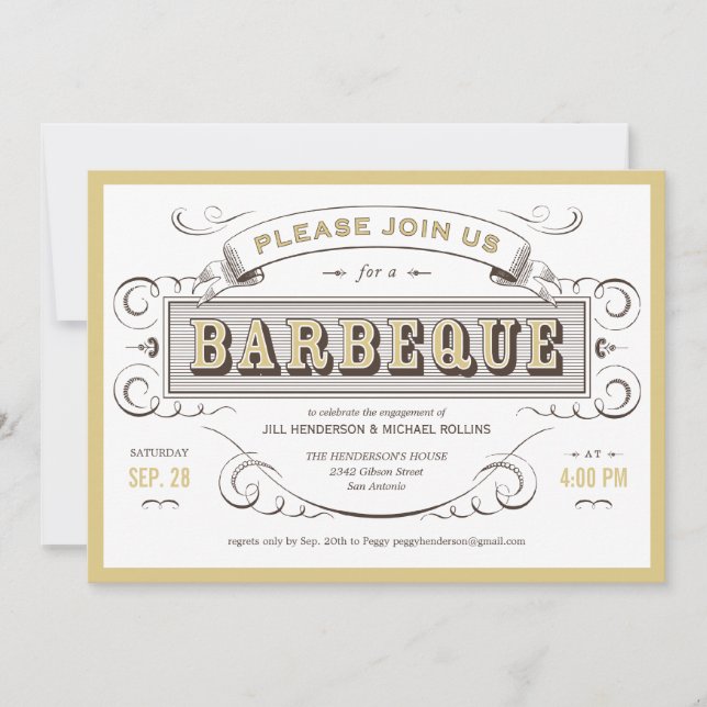 White Ornate Vintage Barbeque Cookout Invitation (Front)