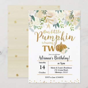 White Our Little Pumpkin Is Turning Two Invitation