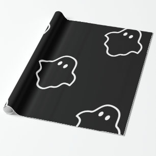 White Outline Ghost In Black Background Wrapping Paper