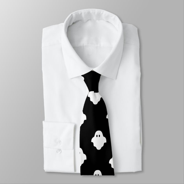 White Outline Ghosts Tie (Tied)