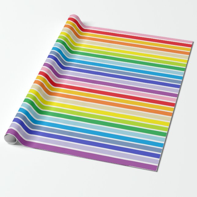 White Outlined Broader Spectrum Rainbow Stripes Wrapping Paper (Unrolled)