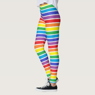 White Outlined Rainbow Stripes Leggings