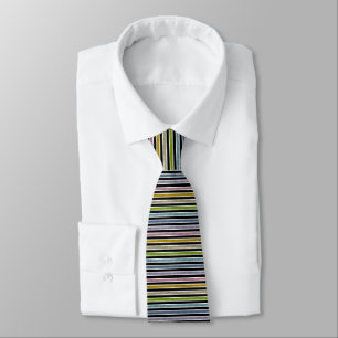 White Outlined Static Pastel Rainbow Stripes Tie