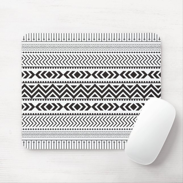 White over black modern pattern mouse mat (With Mouse)