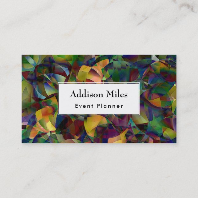 White Over Colourful, Kaleidoscopic Art Business Card (Front)