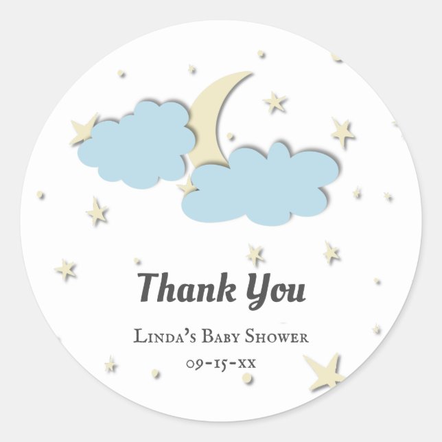 White Over the Moon Gender Neutral Baby Shower Classic Round Sticker (Front)