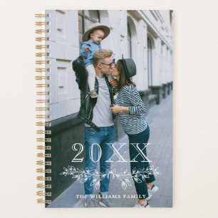 White Overlay Half Wreath Year Name Photo Planner