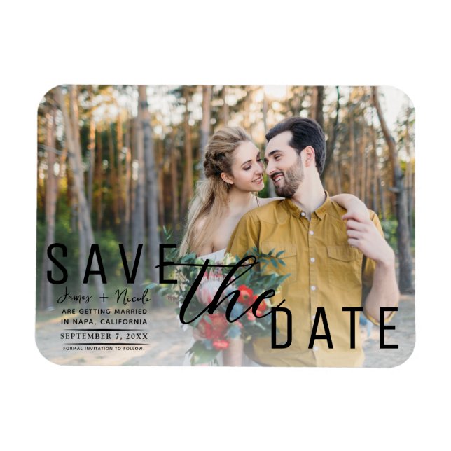  White Overlay Photo Save the Date Wedding Magnet (Horizontal)