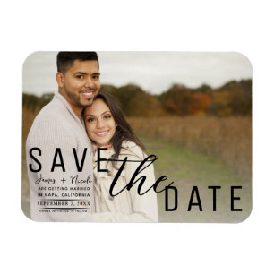  White Overlay Photo Save the Date Wedding Magnet