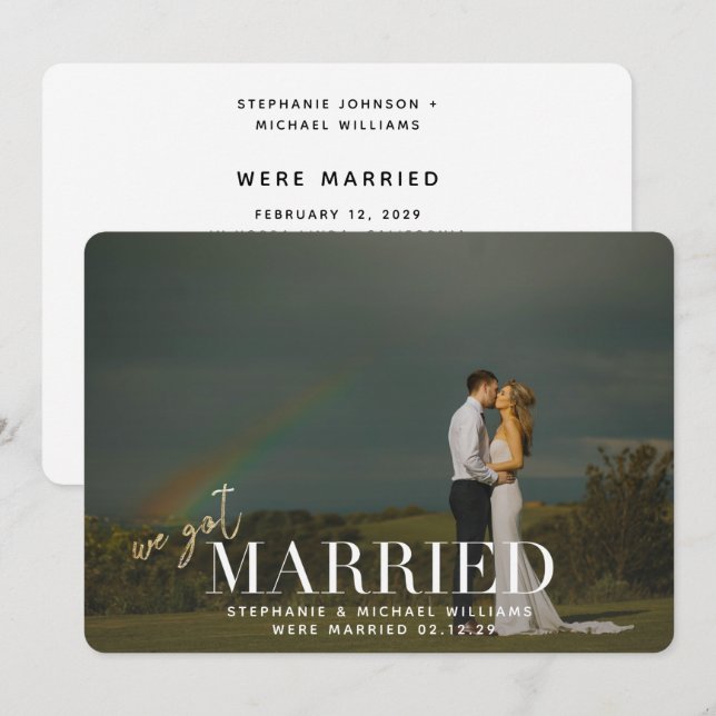 White Overlay We Got Married Photo Announcement (Front/Back)
