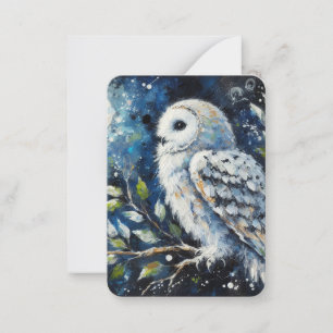 White Owl at Night Blue Green Art Trading Card