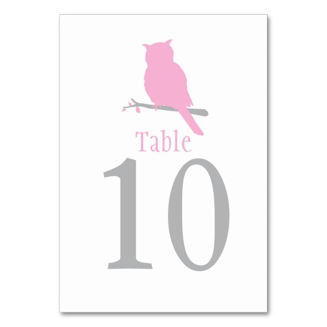 White owl bird wedding pink event table numbers (Back)