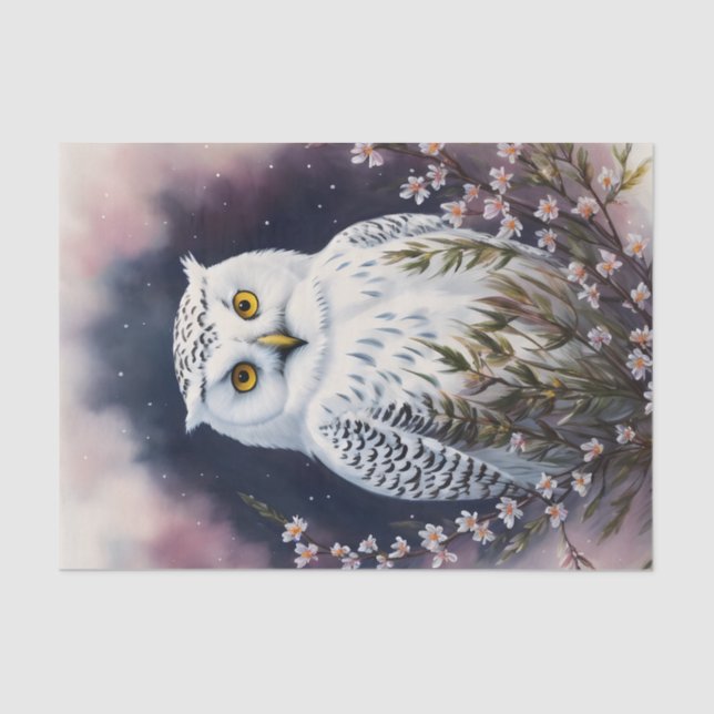 White Owl Floral Night Portrait Tissue Paper (Front)