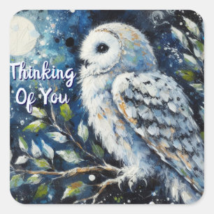 White Owl Moonlight Thinking of You  Square Sticker